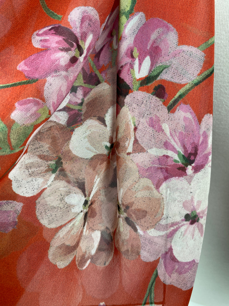 GUCCI - RED GERANIUM PRINT GEORGETTE SILK SCARF - NEW WITH TAGS