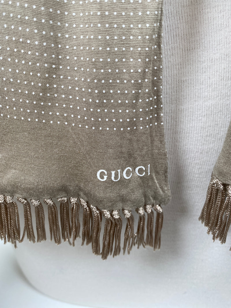 GUCCI - BEIGE WHITE POLKA DOT SPOT MODAL SCARF