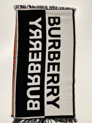 BURBERRY - CONTRAST LOGO GRAPHIC WOOL & SILK SCARF 188 x 30 CM