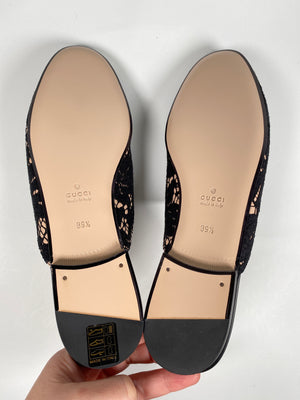 GUCCI - PRINCETOWN BLACK LACE LEATHER SLIPPERS MULES - SZ 39.5 - NEW IN BOX