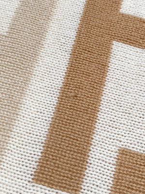 FENDI - FF KNIT SCARF 100% WOOL CREAM BEIGE BROWN - 166 x 25 CM