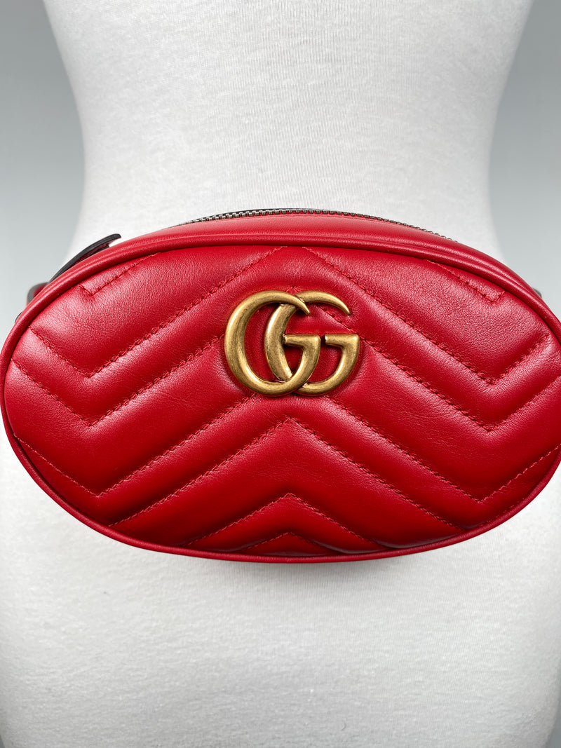 GUCCI - GG MARMONT RED MATELASSE BELT BAG - NEW