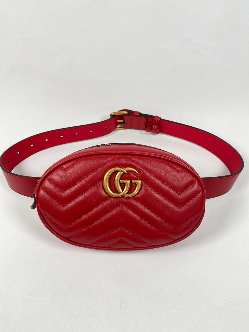 GUCCI - GG MARMONT RED MATELASSE BELT BAG - NEW