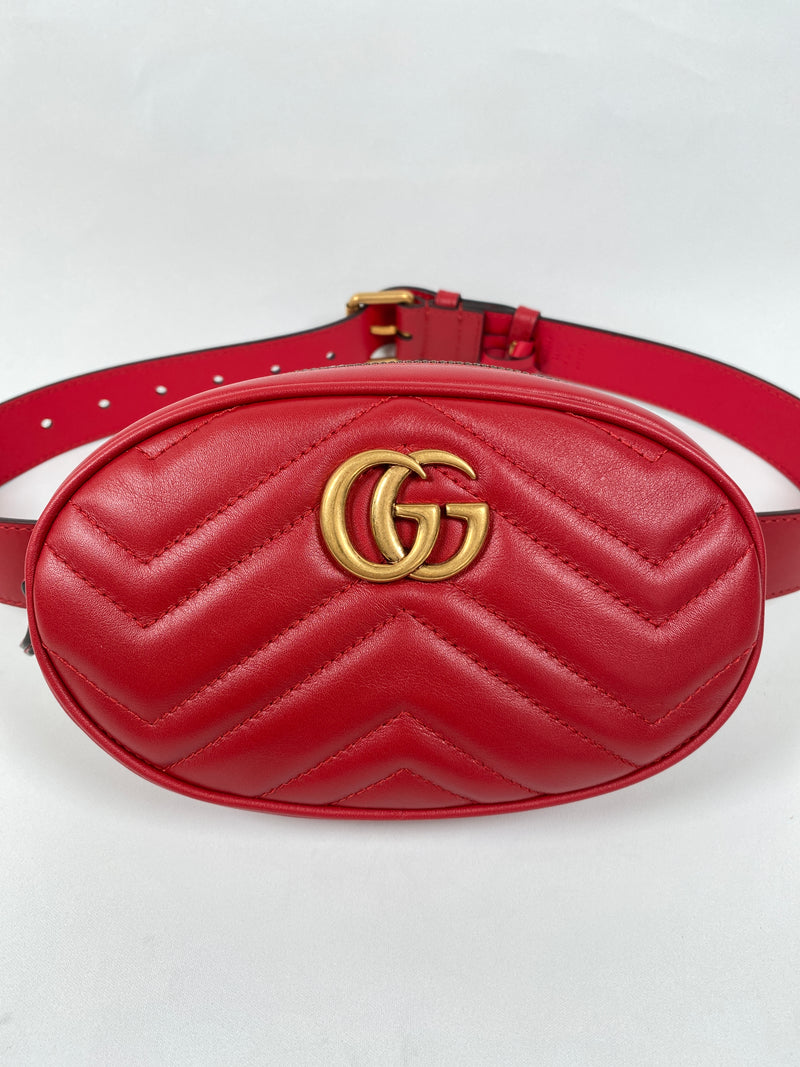 GUCCI - GG MARMONT RED MATELASSE BELT BAG - NEW