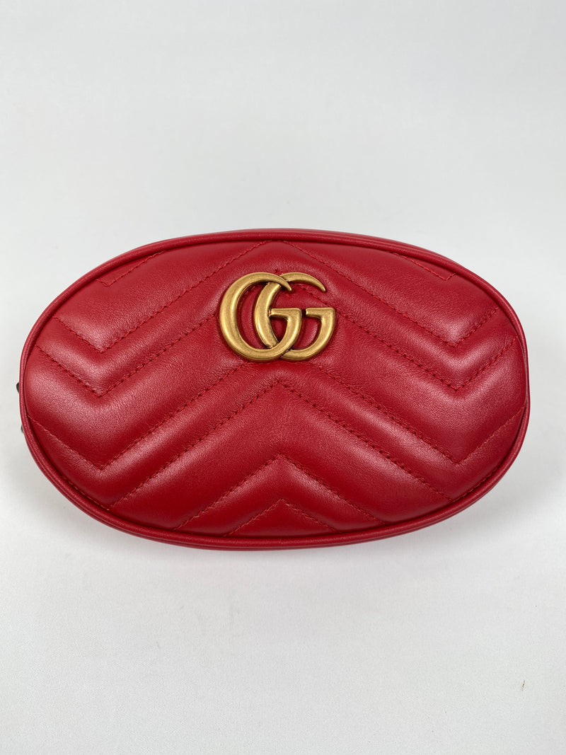 GUCCI - GG MARMONT RED MATELASSE BELT BAG - NEW