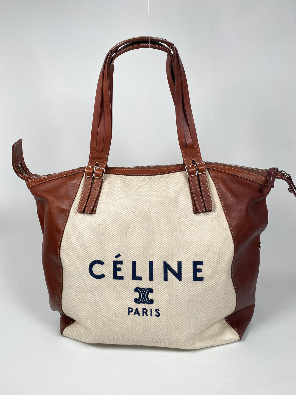 CELINE - CANVAS AND LEATHER CABAS TOTE BAG