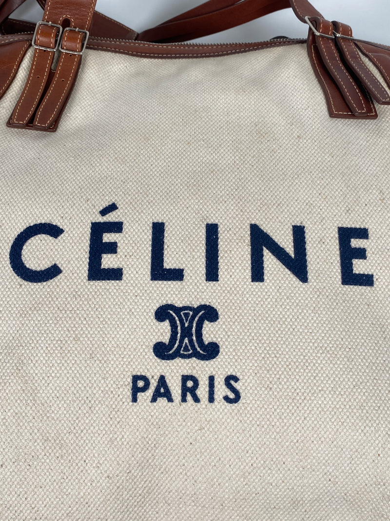 CELINE - CANVAS AND LEATHER CABAS TOTE BAG