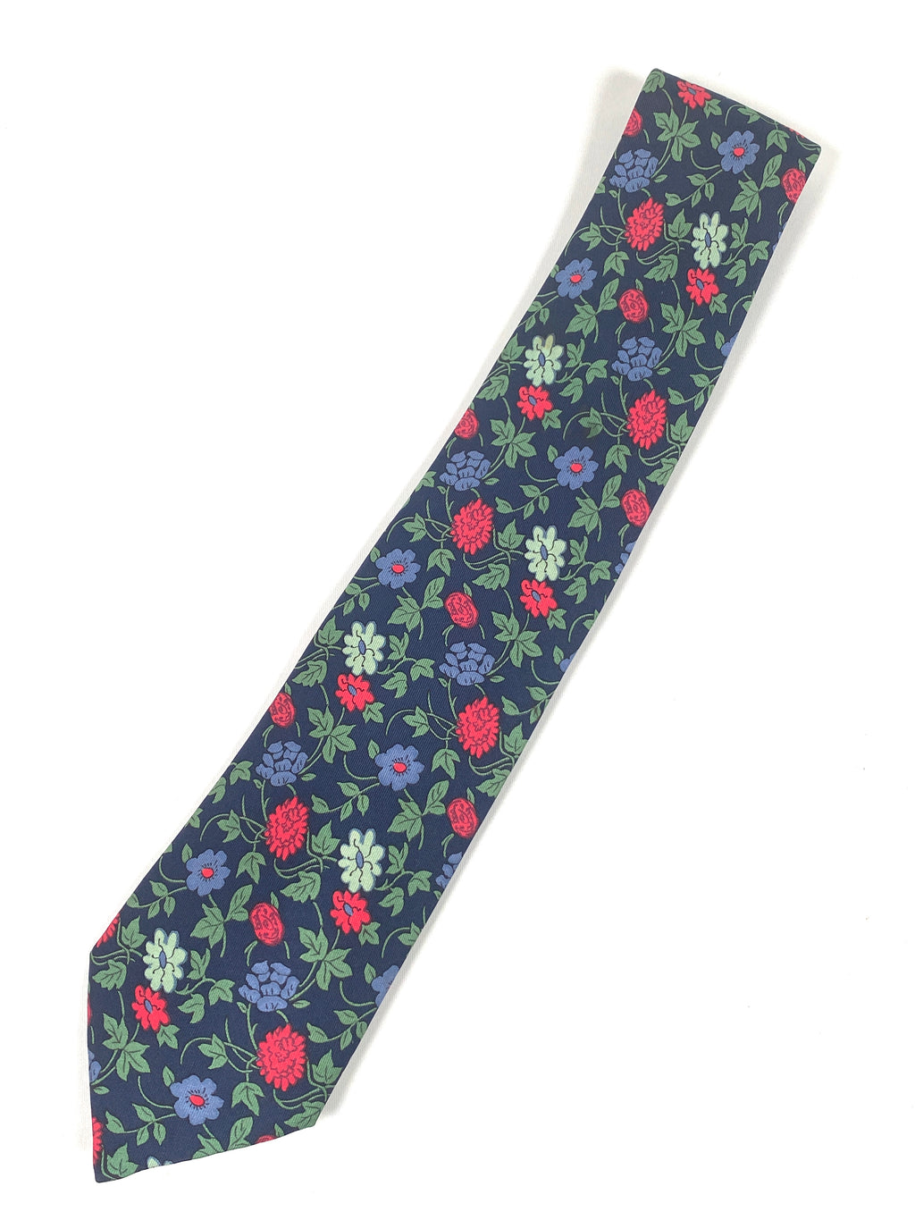 HERMES - BLUE FLORAL 100% SILK TWILL NECK TIE