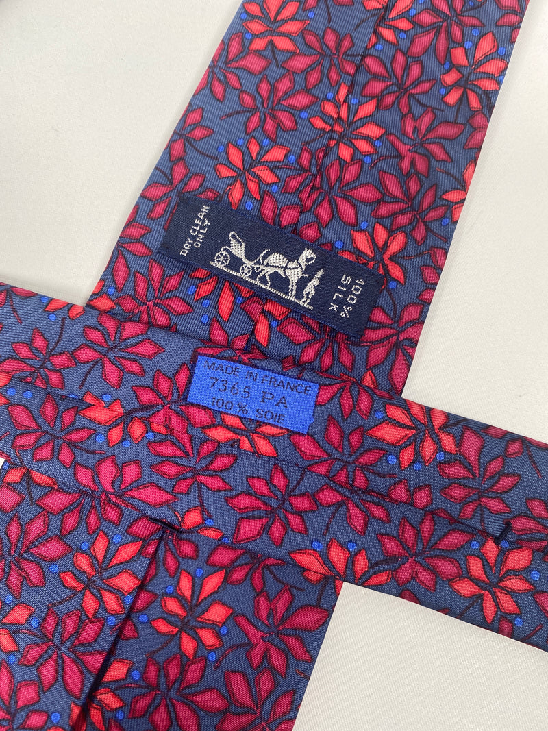 HERMES - BLUE, ORANGE & RED GEO PATTERN 100% SILK TWILL NECK TIE