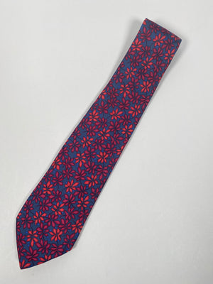 HERMES - BLUE, ORANGE & RED GEO PATTERN 100% SILK TWILL NECK TIE