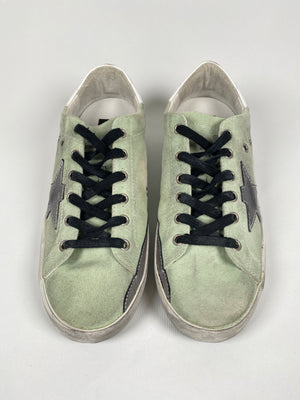 GOLDEN GOOSE - SUPERSTAR SNEAKER GREEN CANVAS SILVER STAR - SZ 39 - NEW