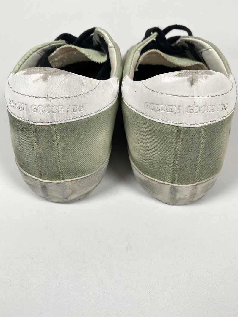 GOLDEN GOOSE - SUPERSTAR SNEAKER GREEN CANVAS SILVER STAR - SZ 39 - NEW