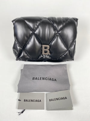 BALENCIAGA - TOUCH PUFFY QUILTED BLACK LEATHER CLUTCH BAG - NEW