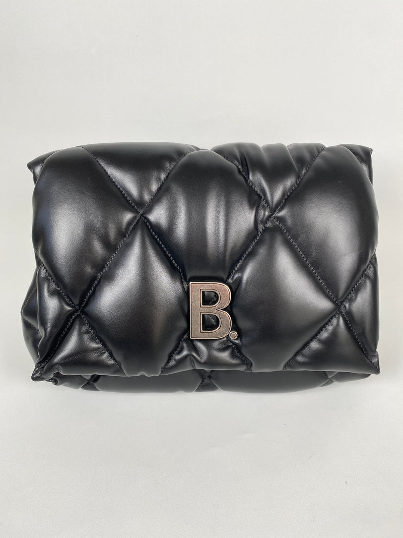 BALENCIAGA - TOUCH PUFFY QUILTED BLACK LEATHER CLUTCH BAG - NEW