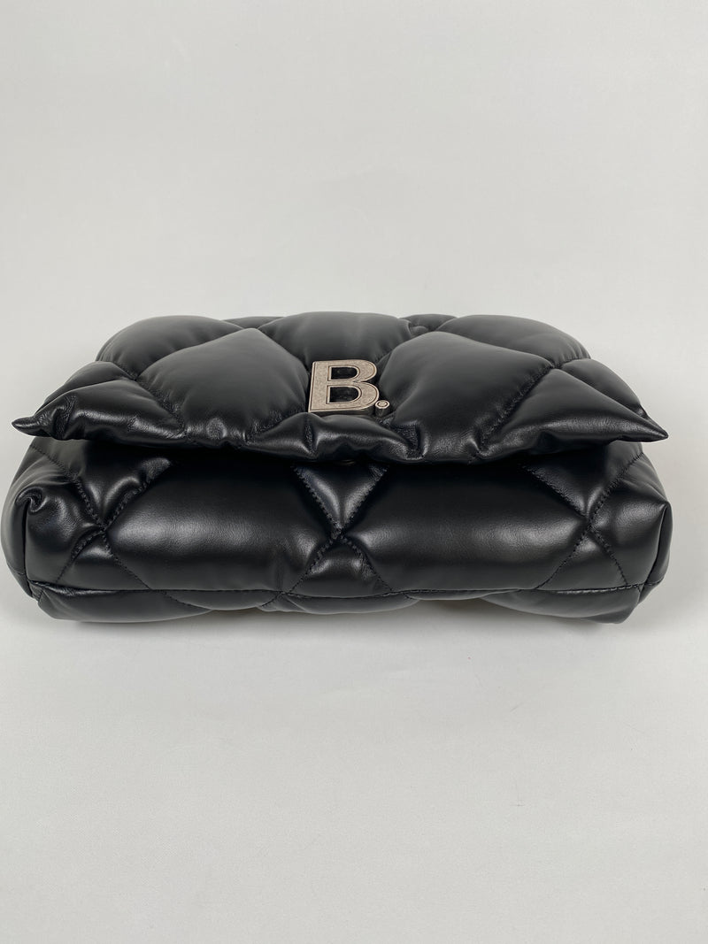 BALENCIAGA - TOUCH PUFFY QUILTED BLACK LEATHER CLUTCH BAG - NEW