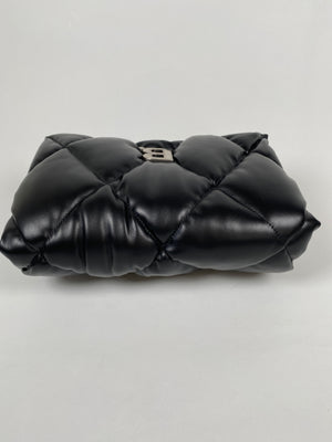 BALENCIAGA - TOUCH PUFFY QUILTED BLACK LEATHER CLUTCH BAG - NEW