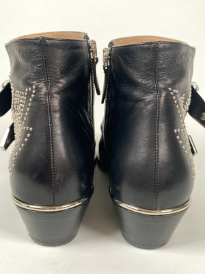 CHLOE - SUSANNA SILVER BLACK LEATHER ANKLE BOOTS - SZ EUR 38