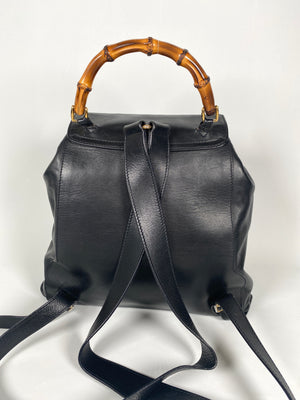 GUCCI - BAMBOO HANDLE BLACK LEATHER BACK PACK