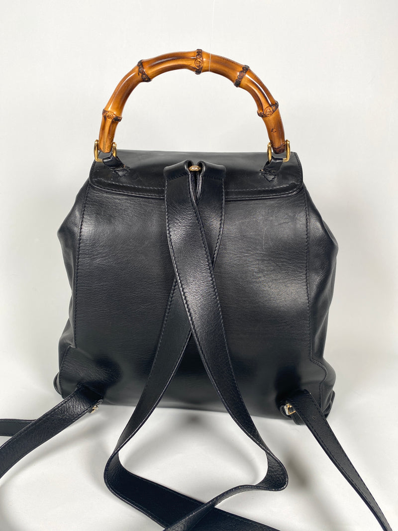 GUCCI - BAMBOO HANDLE BLACK LEATHER BACK PACK