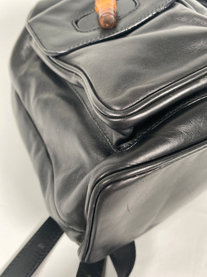 GUCCI - BAMBOO HANDLE BLACK LEATHER BACK PACK