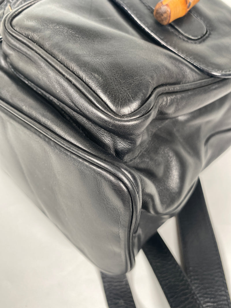 GUCCI - BAMBOO HANDLE BLACK LEATHER BACK PACK