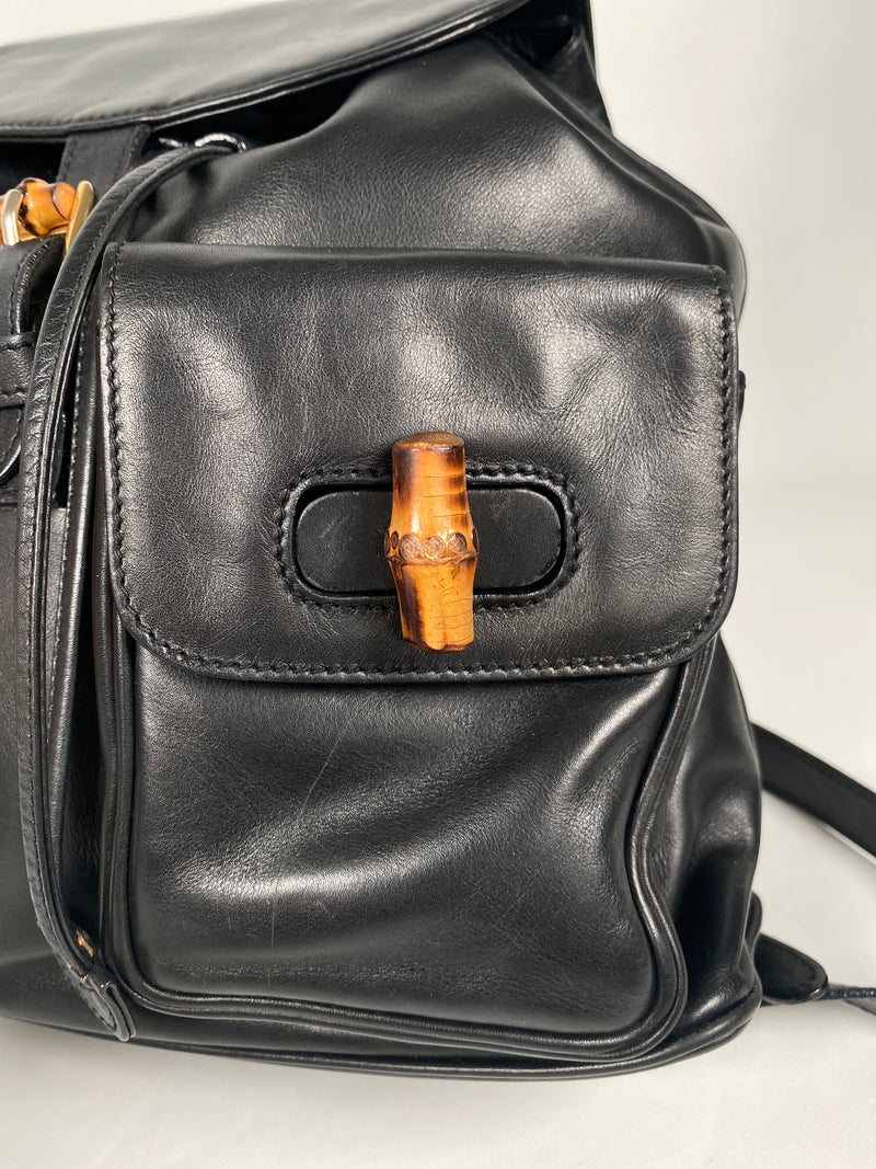 GUCCI - BAMBOO HANDLE BLACK LEATHER BACK PACK