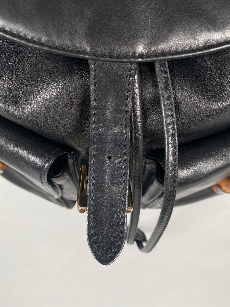 GUCCI - BAMBOO HANDLE BLACK LEATHER BACK PACK