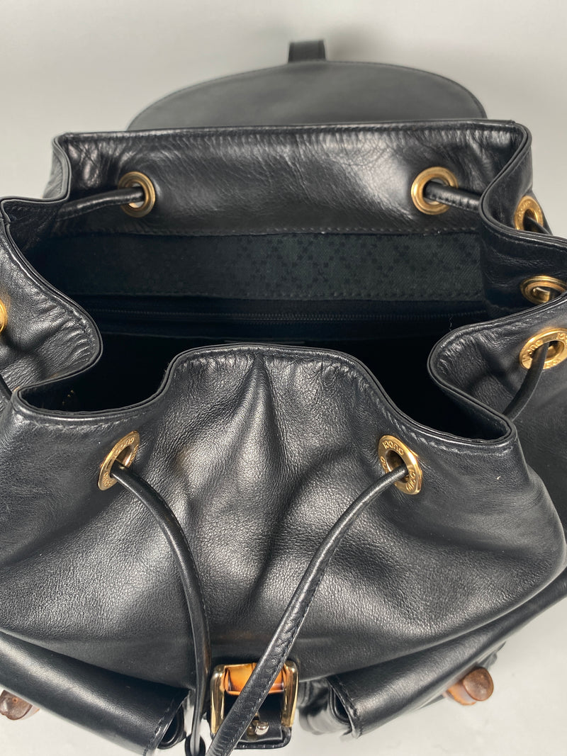 GUCCI - BAMBOO HANDLE BLACK LEATHER BACK PACK