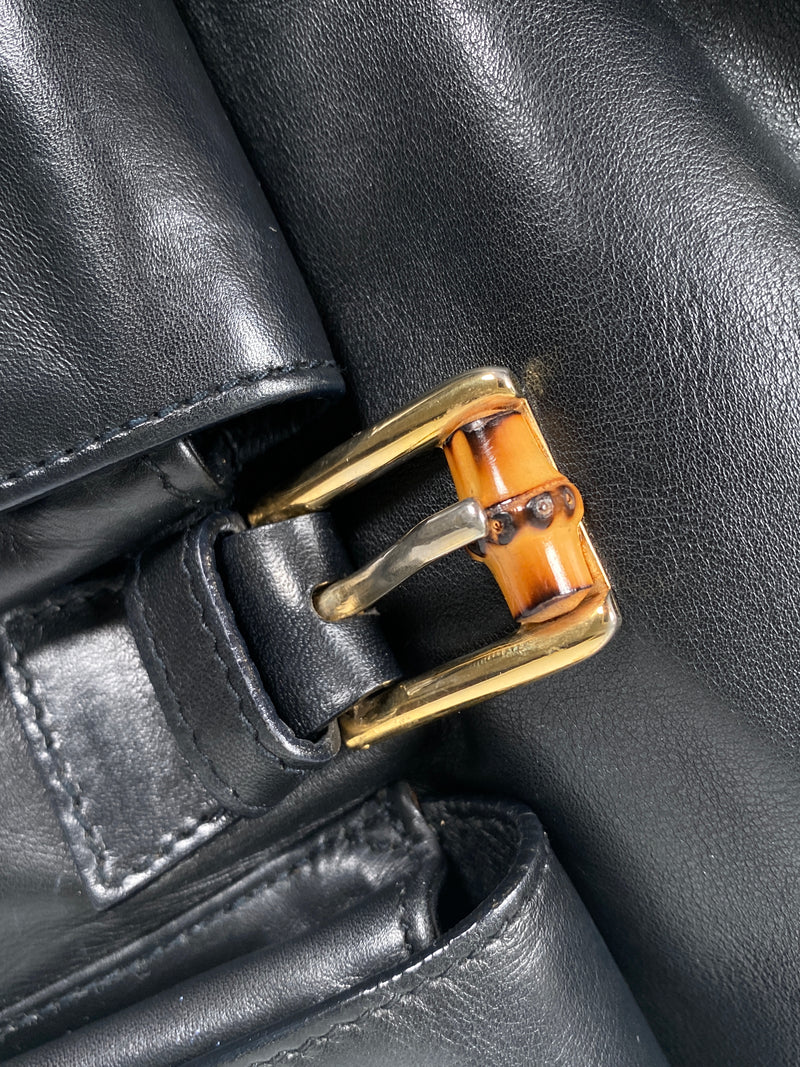 GUCCI - BAMBOO HANDLE BLACK LEATHER BACK PACK