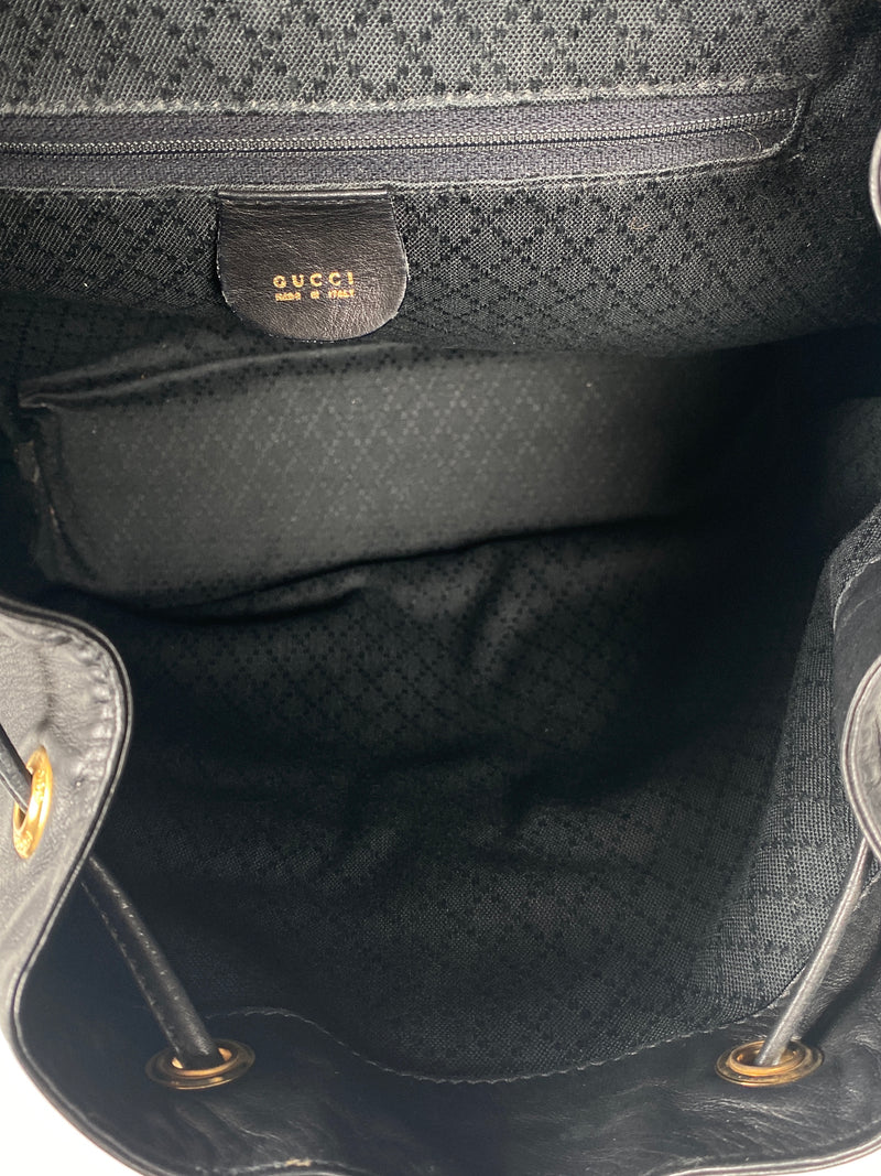 GUCCI - BAMBOO HANDLE BLACK LEATHER BACK PACK