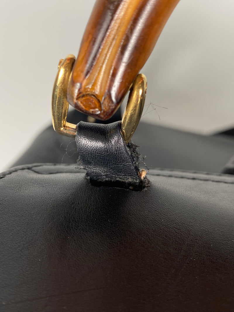 GUCCI - BAMBOO HANDLE BLACK LEATHER BACK PACK