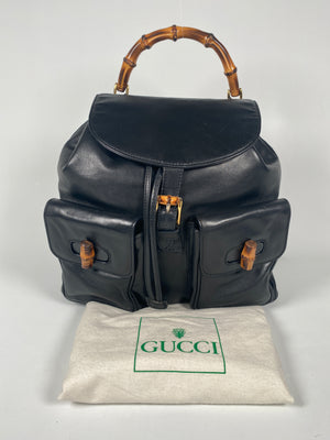 GUCCI - BAMBOO HANDLE BLACK LEATHER BACK PACK