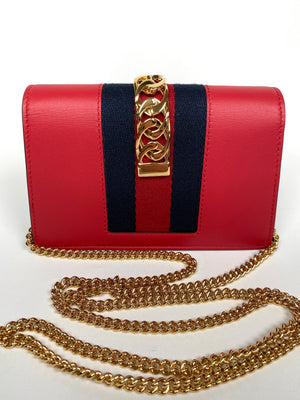 GUCCI - MINI SYLVIE LEATHER CHAIN BAG IN RED