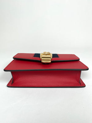 GUCCI - MINI SYLVIE LEATHER CHAIN BAG IN RED