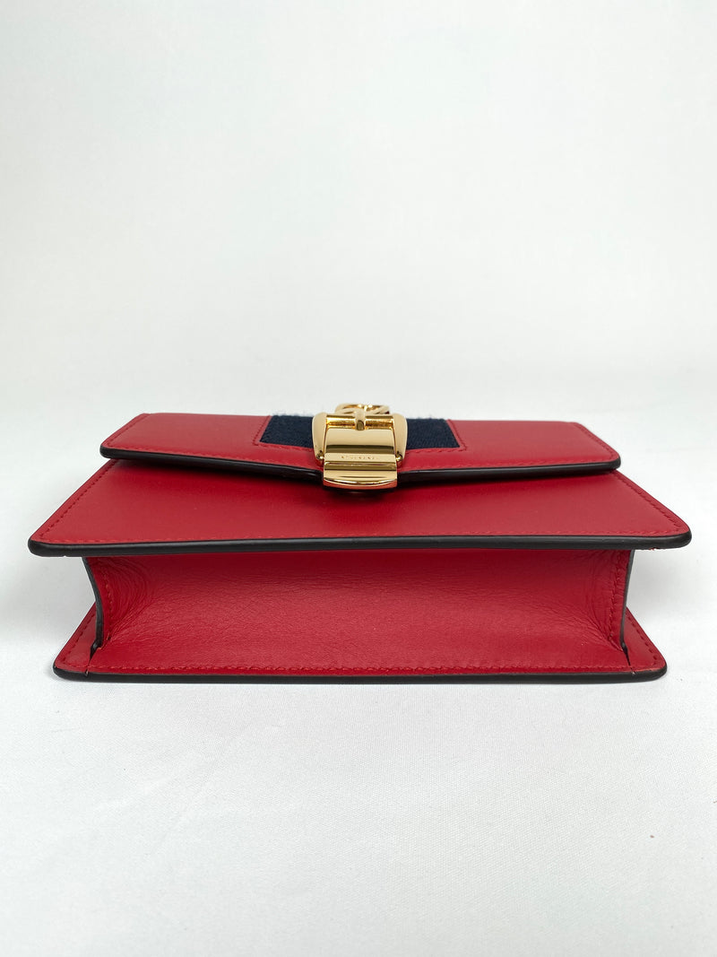 GUCCI - MINI SYLVIE LEATHER CHAIN BAG IN RED