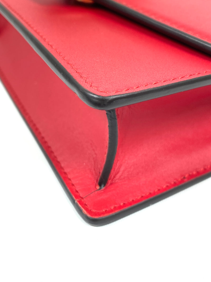 GUCCI - MINI SYLVIE LEATHER CHAIN BAG IN RED
