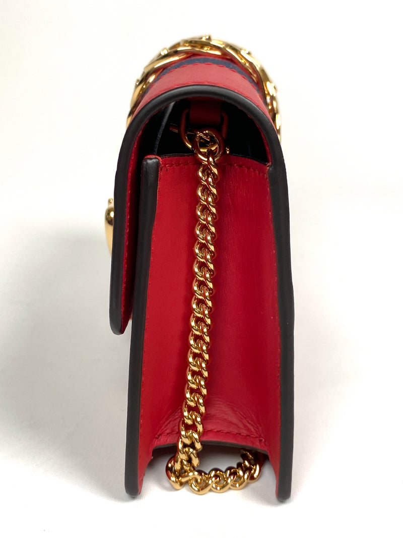 GUCCI - MINI SYLVIE LEATHER CHAIN BAG IN RED