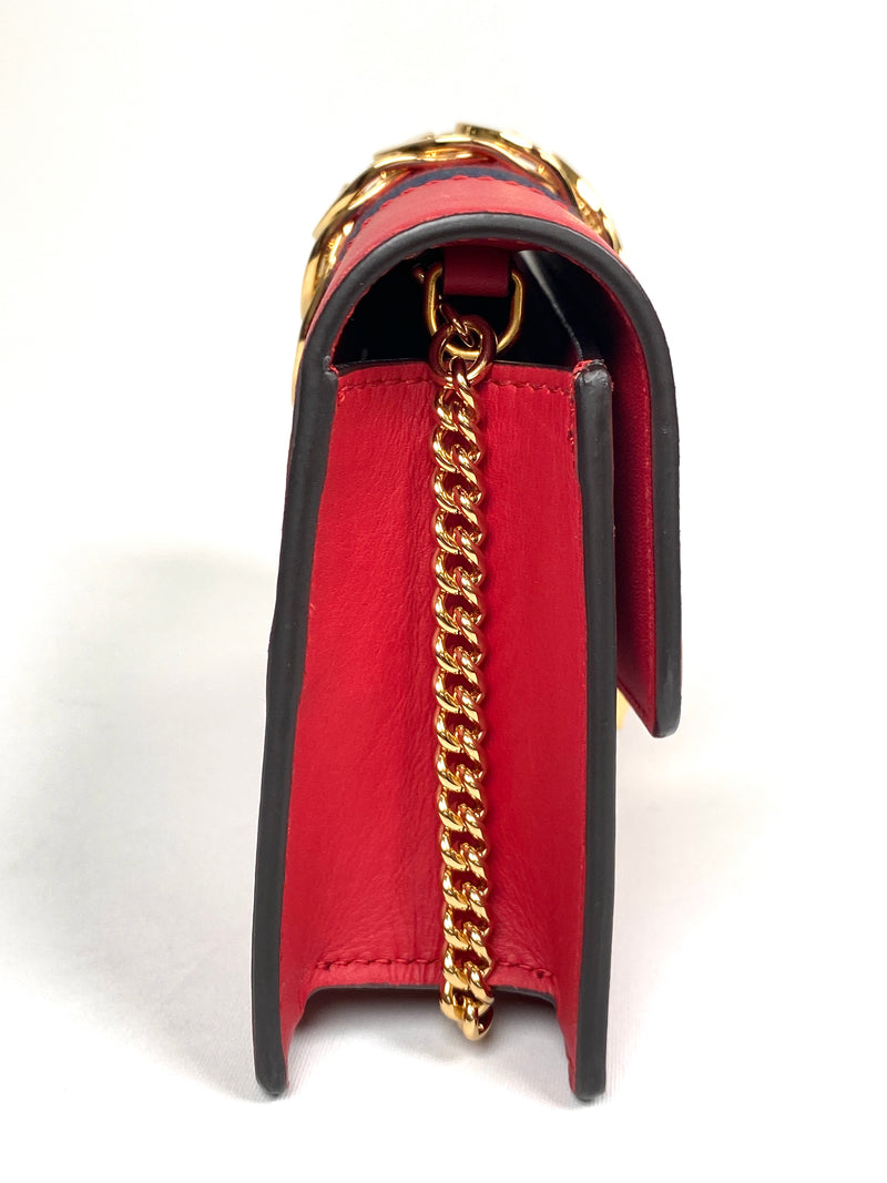 GUCCI - MINI SYLVIE LEATHER CHAIN BAG IN RED