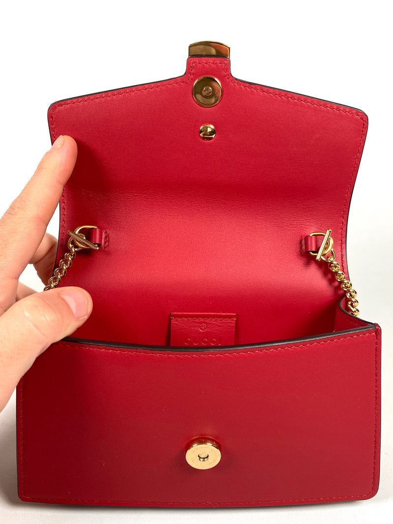 GUCCI - MINI SYLVIE LEATHER CHAIN BAG IN RED
