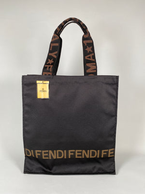 FENDI - BLACK NYLON LOGO TOTE BAG - RARE