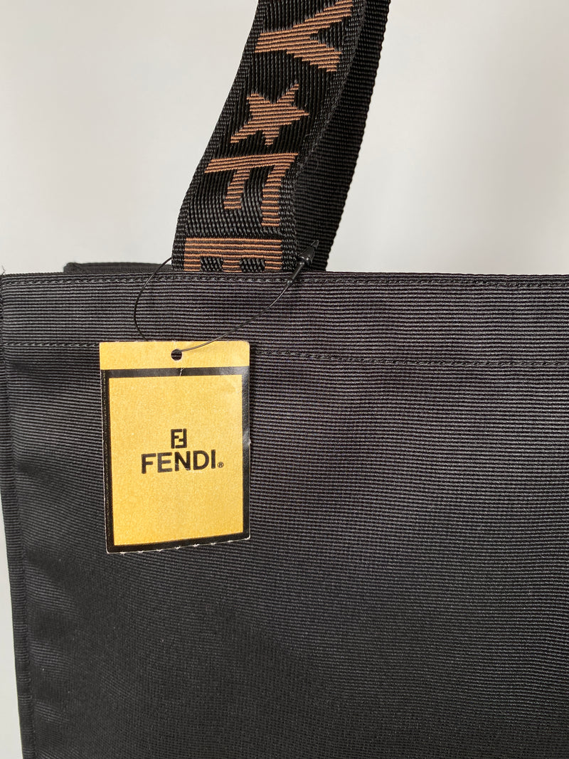 FENDI - BLACK NYLON LOGO TOTE BAG - RARE