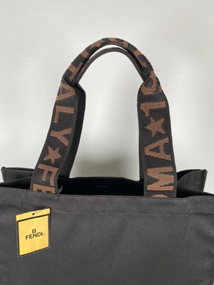 FENDI - BLACK NYLON LOGO TOTE BAG - RARE