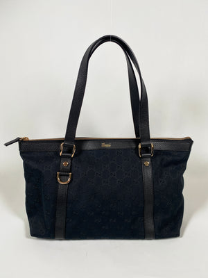GUCCI - BLACK GG CANVAS ABBEY MED TOTE BAG