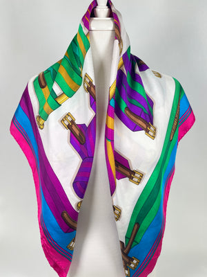 HERMES - J. METZ 'LES SANGLES' 100% SILK MULTICOLOUR SCARF - 87 X 87 CM