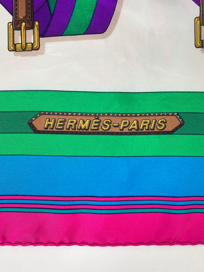 HERMES - J. METZ 'LES SANGLES' 100% SILK MULTICOLOUR SCARF - 87 X 87 CM