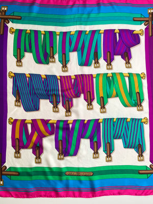 HERMES - J. METZ 'LES SANGLES' 100% SILK MULTICOLOUR SCARF - 87 X 87 CM