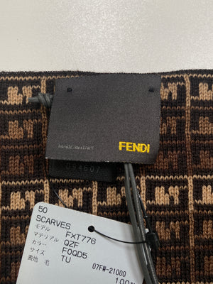 FENDI - FF LOGO BEIGE, BROWN & BLACK 100% WOOL SCARF - 25 X 173 cm