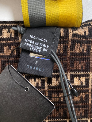 FENDI - FF LOGO BEIGE, BROWN & BLACK 100% WOOL SCARF - 25 X 173 cm