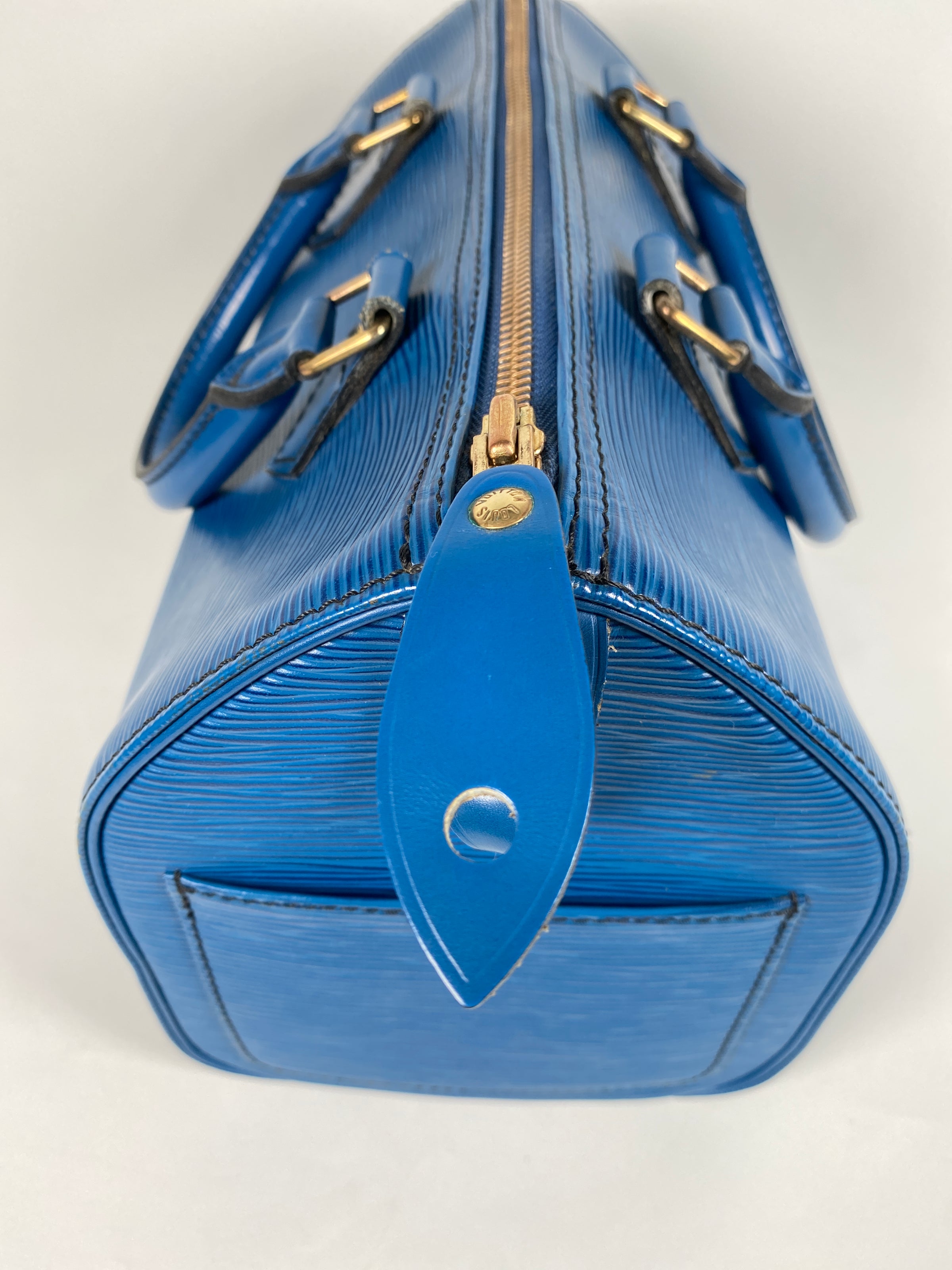 Speedy bandoulière leather handbag Louis Vuitton Blue in Leather - 30965093