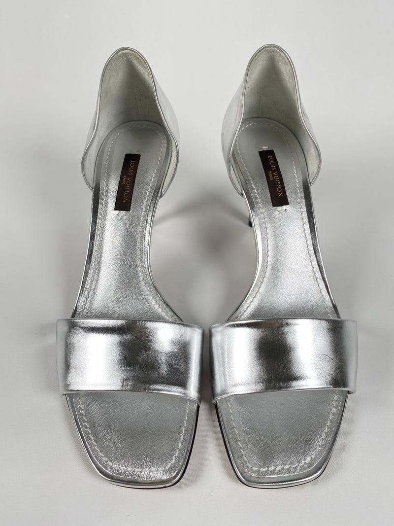 LOUIS VUITTON - SILVER D'ORSAY MID HEEL PUMPS - SZ 37
